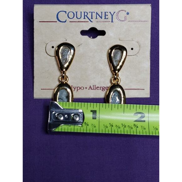 Courtney G Dangle Earrings, Gold Tone & Glitter Enamel, hypo allergenic, on card - Picture 8 of 9